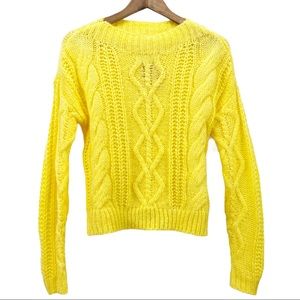 SO Cable Knit Crew Neck Pullover Sweater Yellow Small